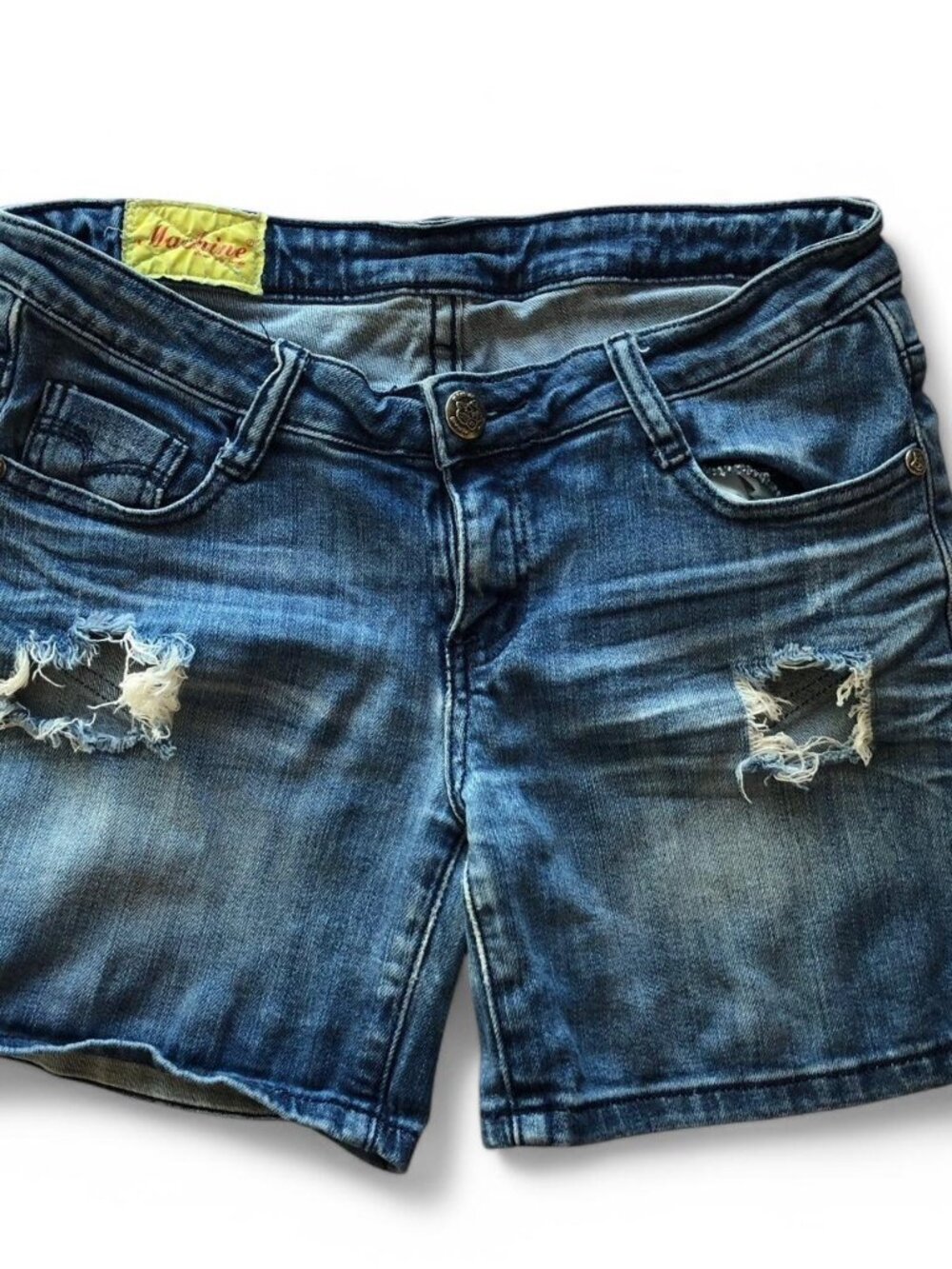 Machine low rise distressed denim shorts